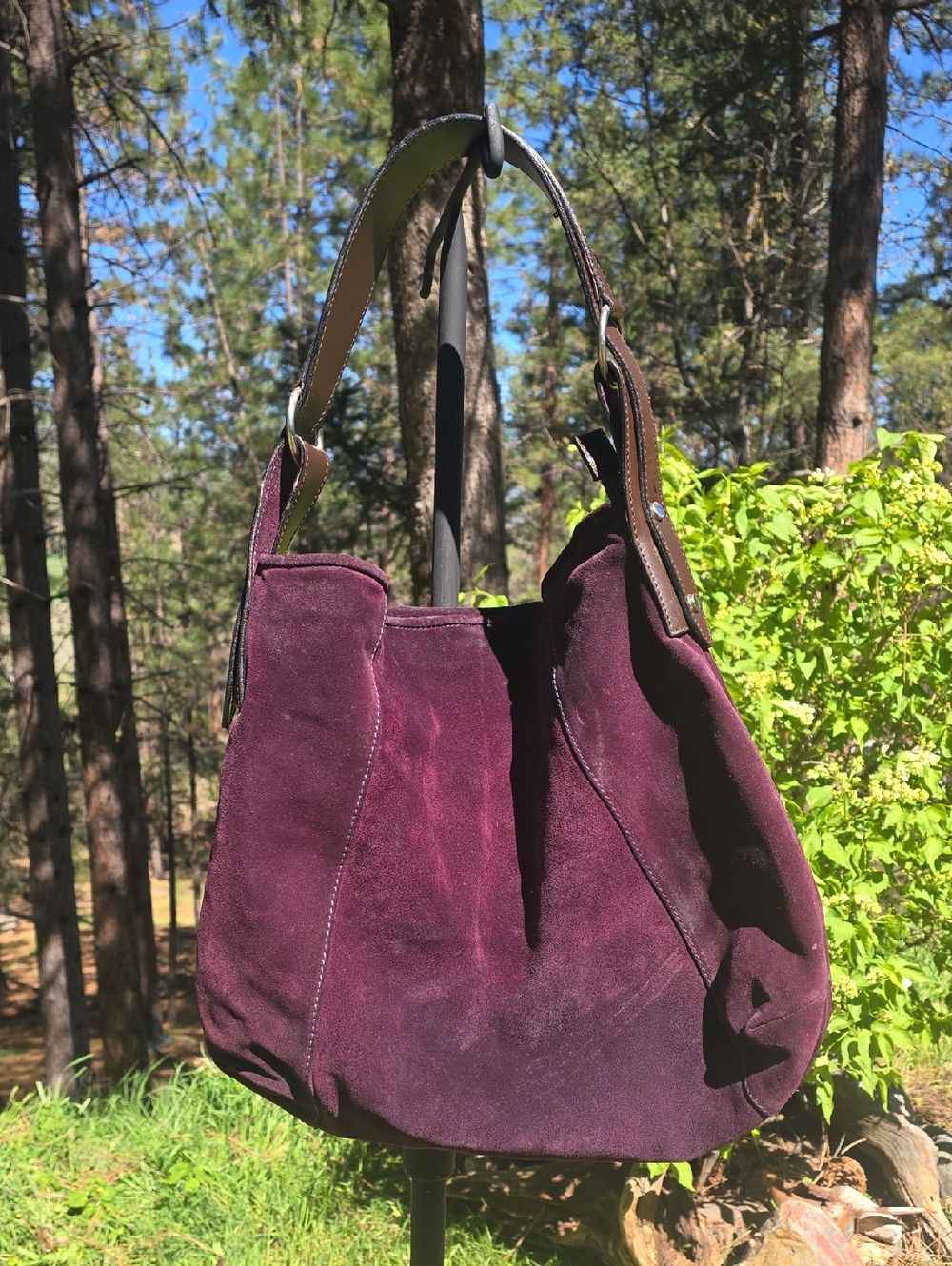 Plush Suede Shoulder Bag in Deep Plum